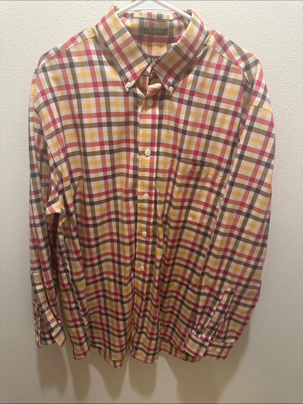 Vintage Orvis  Men's Yellow, Red & Brown Plaid Button-Down Shirt